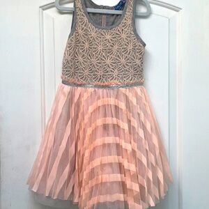 Elegant Lace and Tulle Mini Dress - Peach and Gray